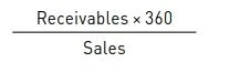 "Receivables * 360 / sales revenues"