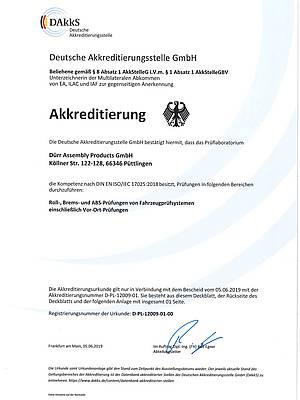 Accredited test laboratory