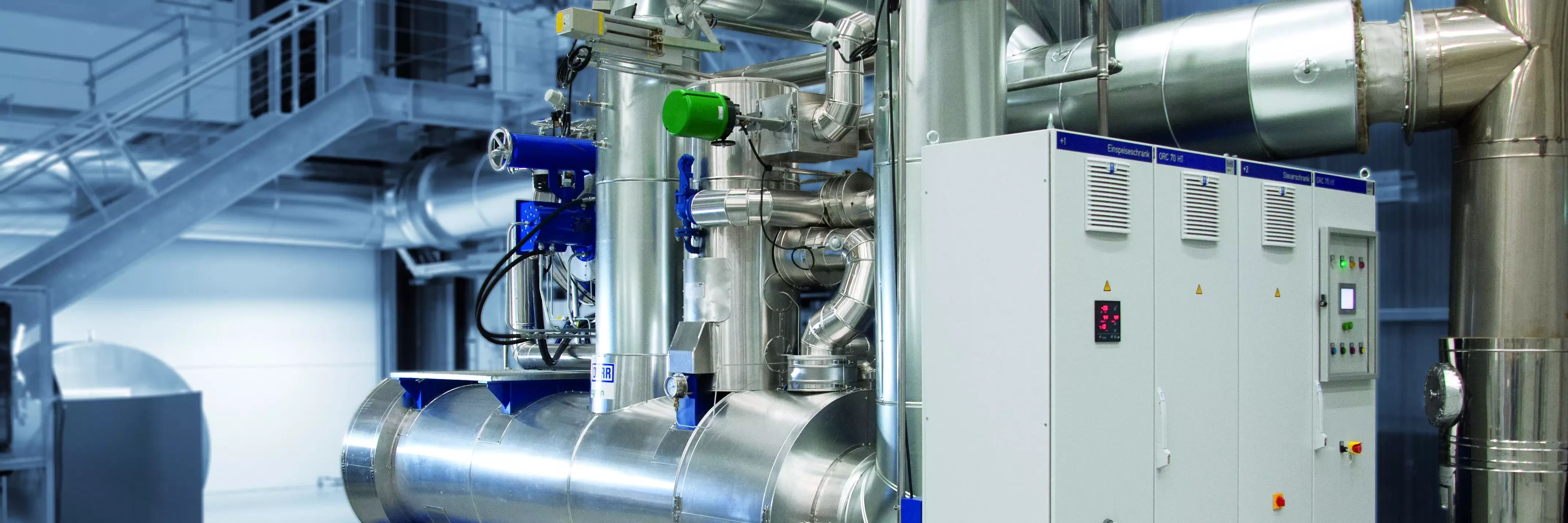 The 70 kW ORC plant in the Dürr Technology Center is operated with the waste heat produced by a thermal air purification plant for test and demonstration purposes. It can be viewed at Dürr in Bietigheim-Bissingen.